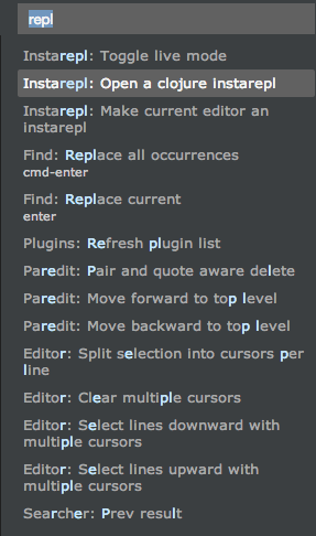 LightTable commands